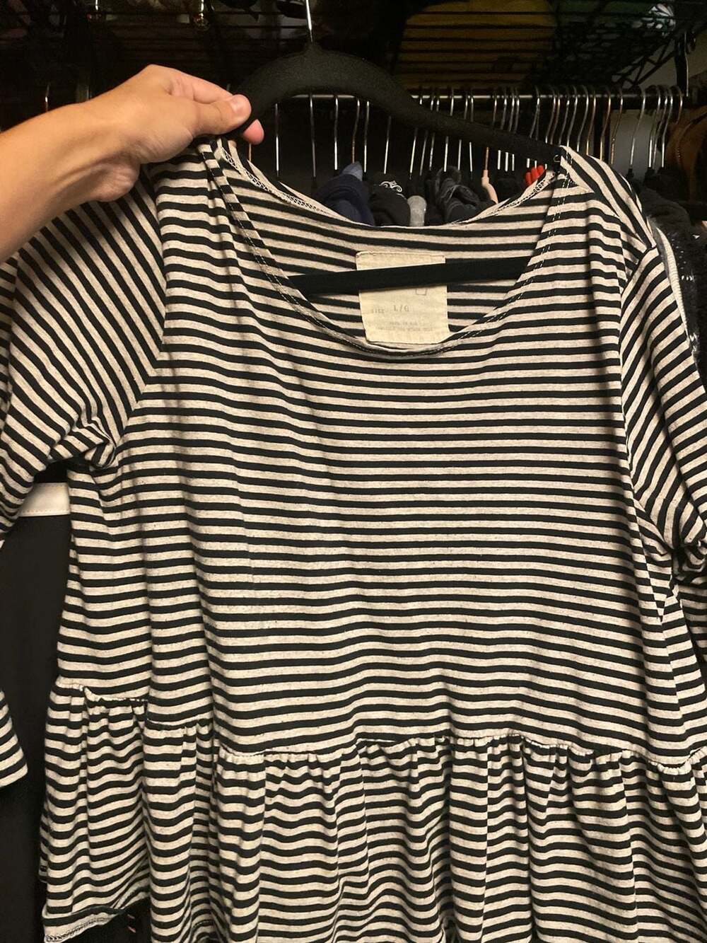 We The Free Free People Black And White Striped Peplum Long Sleeve Top